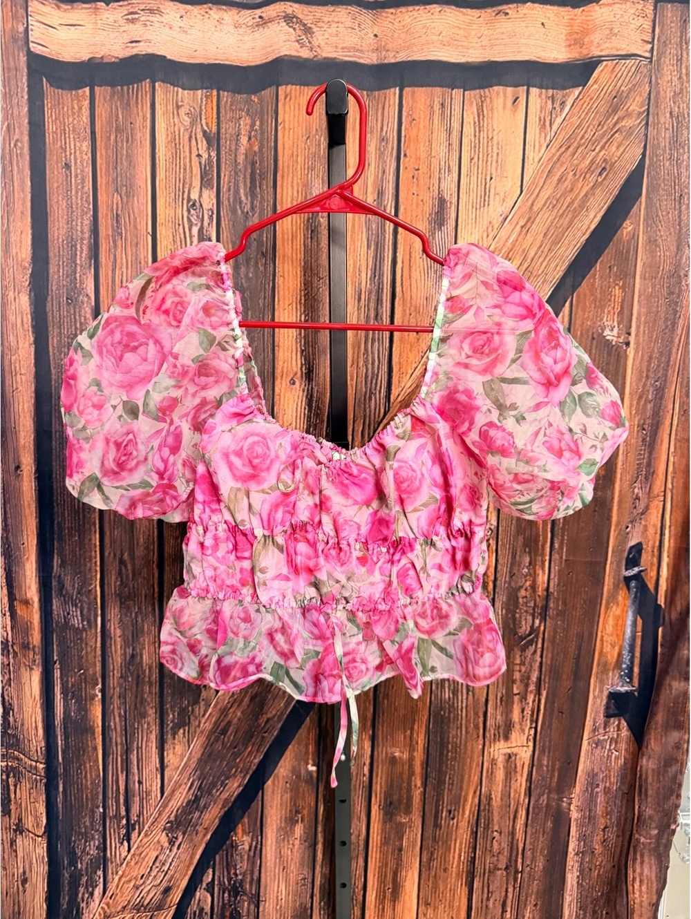 Joie Pink Floral Puff Sleeve Crop Top XS